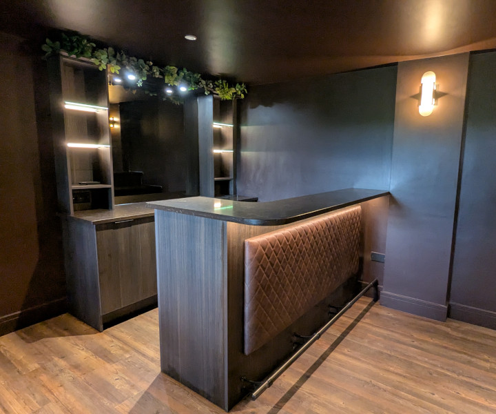 Custom made home bar with leather cladding in Uppermill